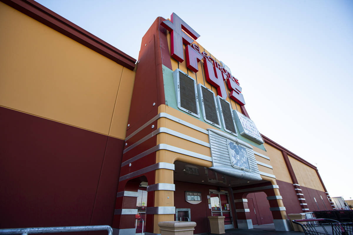 An exterior view of Fry's Electronics at Town Square in Las Vegas on Wednesday, Feb. 24, 2021. ...