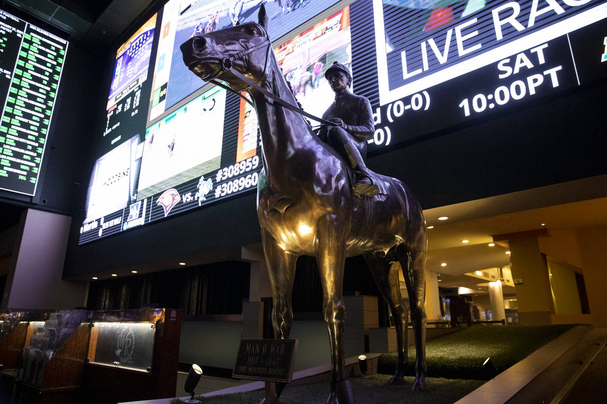 A statue of Man o' War, considered one of the best racing horses in history, at the Westgate sp ...