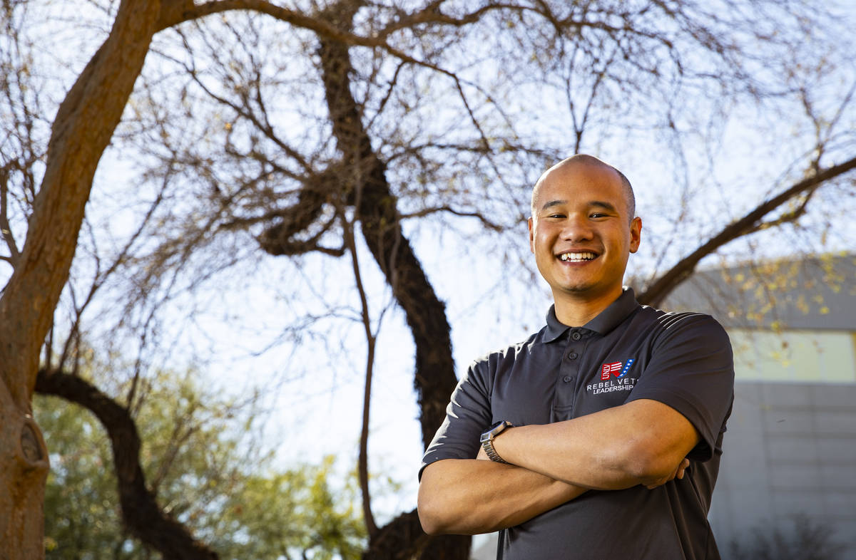 UNLV student and U.S. Air Force veteran Andrew Ho poses for a portrait on campus in Las Vegas o ...