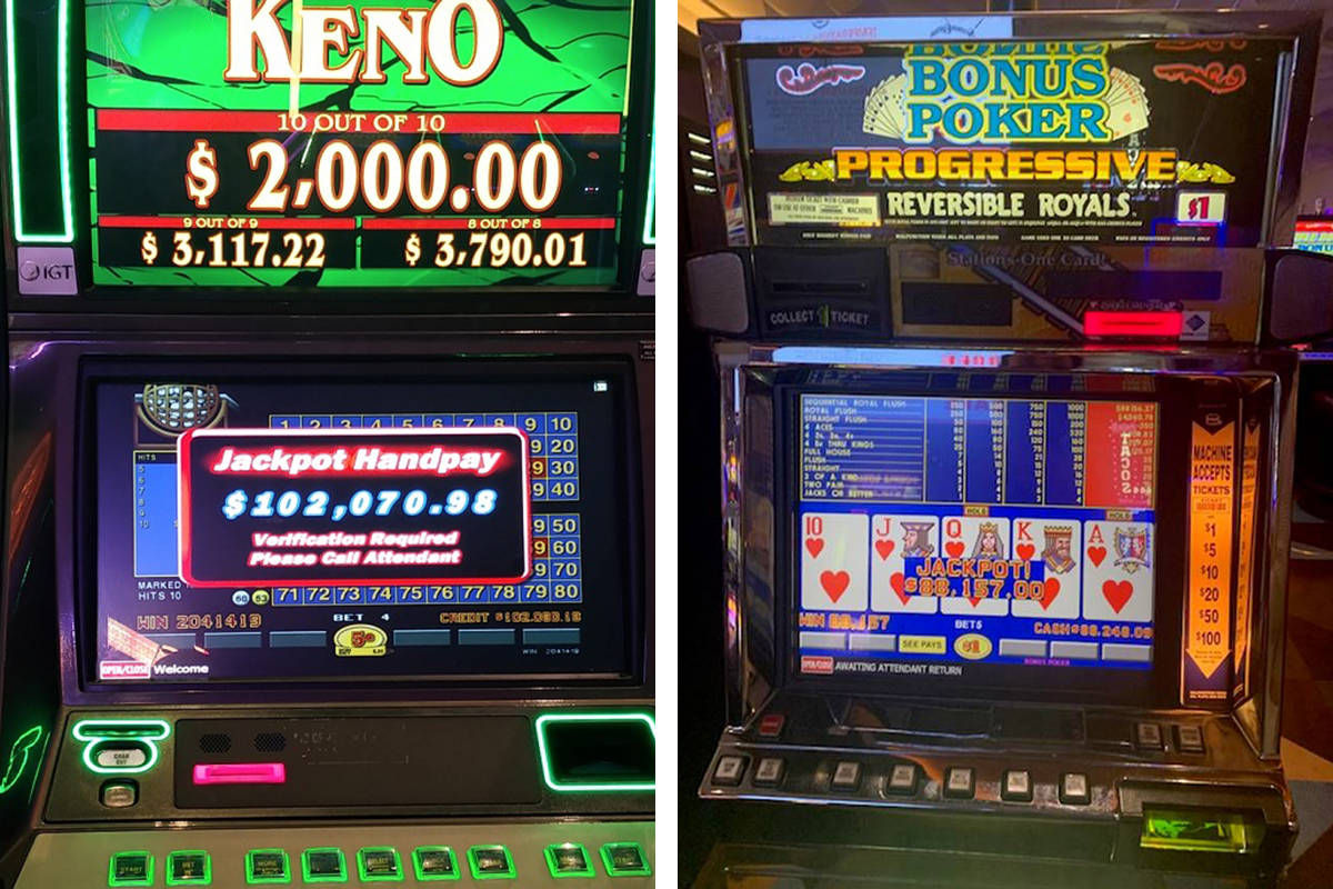 Keno and video poker jackpots connect Wednesday, Feb. 24, 2021, at Palace Station in Las Vegas. ...
