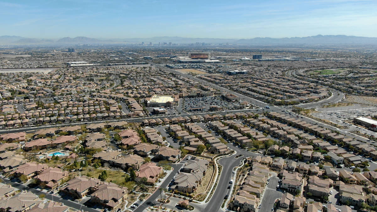 An aerial view of housing developments near Paseos Park in Summerlin on Tuesday, February 23, 2 ...