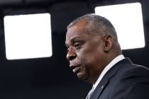 Secretary of Defense Lloyd Austin speaks during a media briefing at the Pentagon in Washington ...