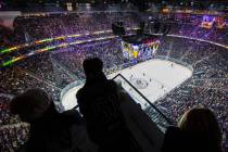 Fans watch a Golden Knights game at T-Mobile Arena in Las Vegas on Thursday, Jan. 9, 2020. (Cha ...