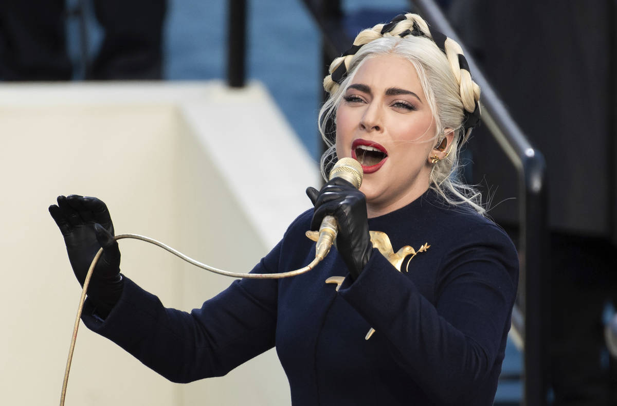 Lady Gaga sings the national anthem during President-elect Joe Biden's inauguration at the U.S. ...