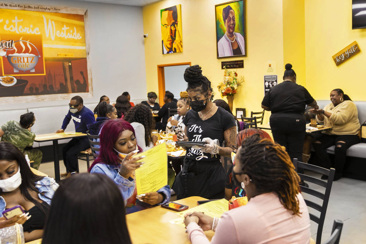 Customers fill the dining room during lunch at Gritz Cafe on Saturday, Feb. 27, 2021, in Las Ve ...