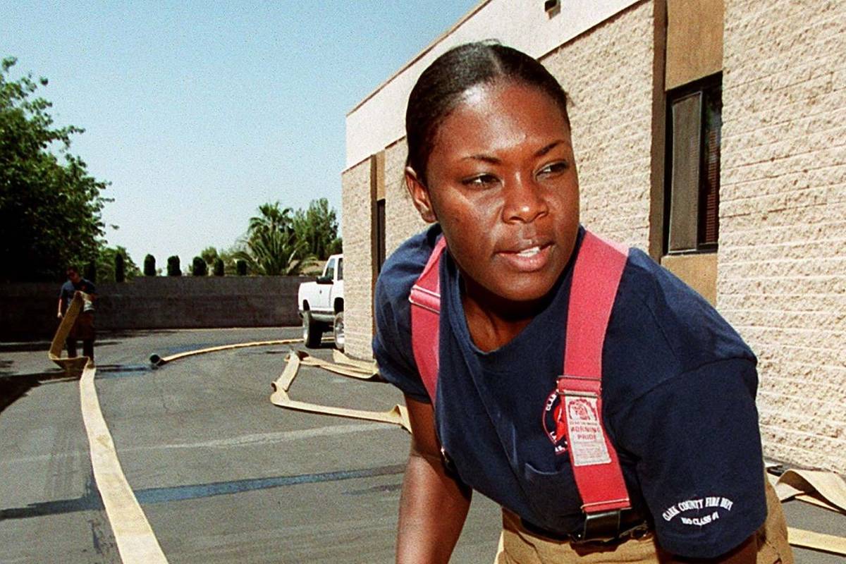Trina Jiles trains as a firefighter in 1996. (Las Vegas Review-Journal)