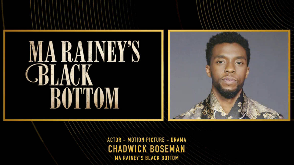 In this video grab issued Sunday, Feb. 28, 2021, by NBC, the late actor Chadwick Boseman, winne ...