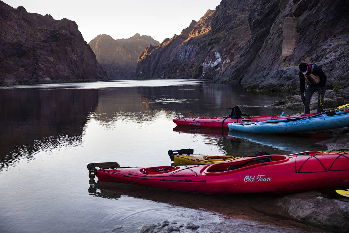 From the launch point at the base of Hoover Dam, paddlers can set off in kayaks or canoes thro ...