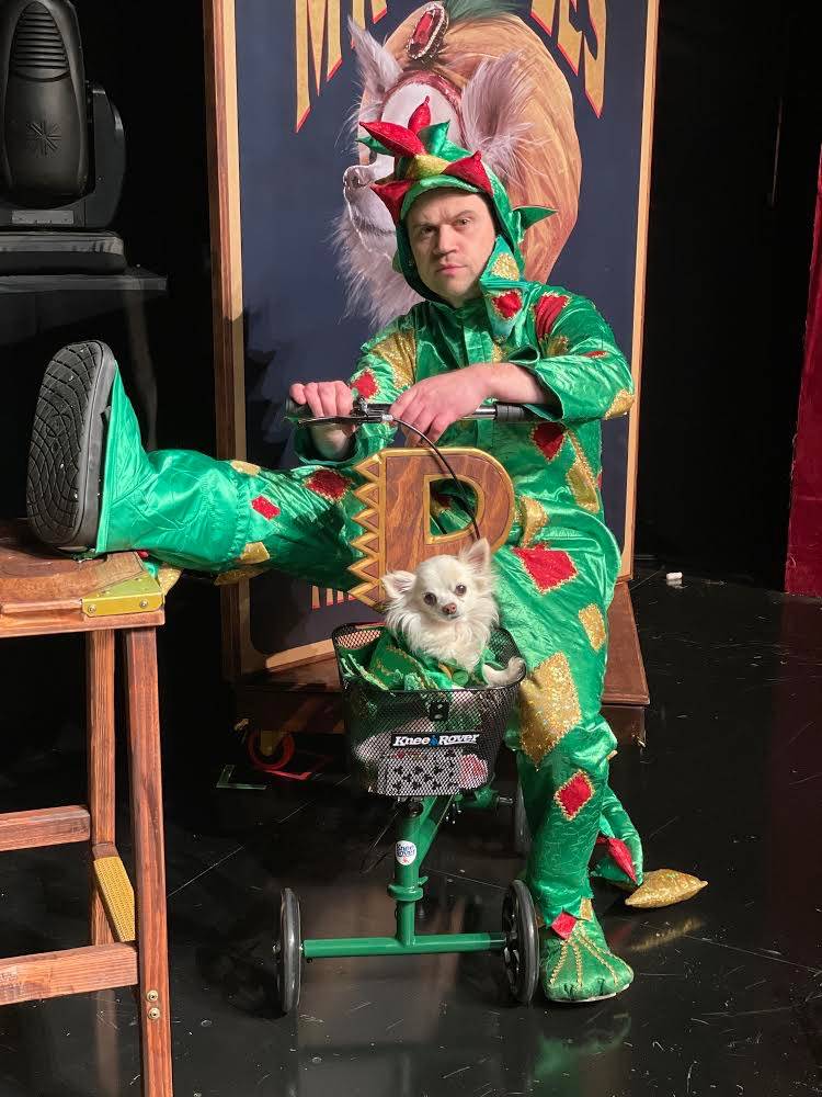 Piff The Magic Dragon poses backstage at Flamingo Showroom with his new "dragon boot," after su ...