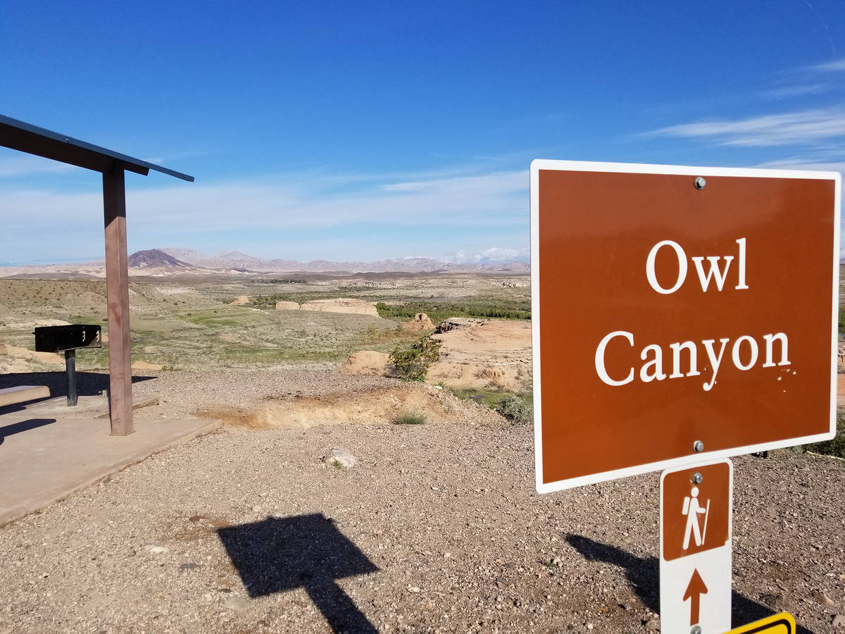 Owl Canyon Trail’s official start is marked by a sign in the first parking lot to the le ...