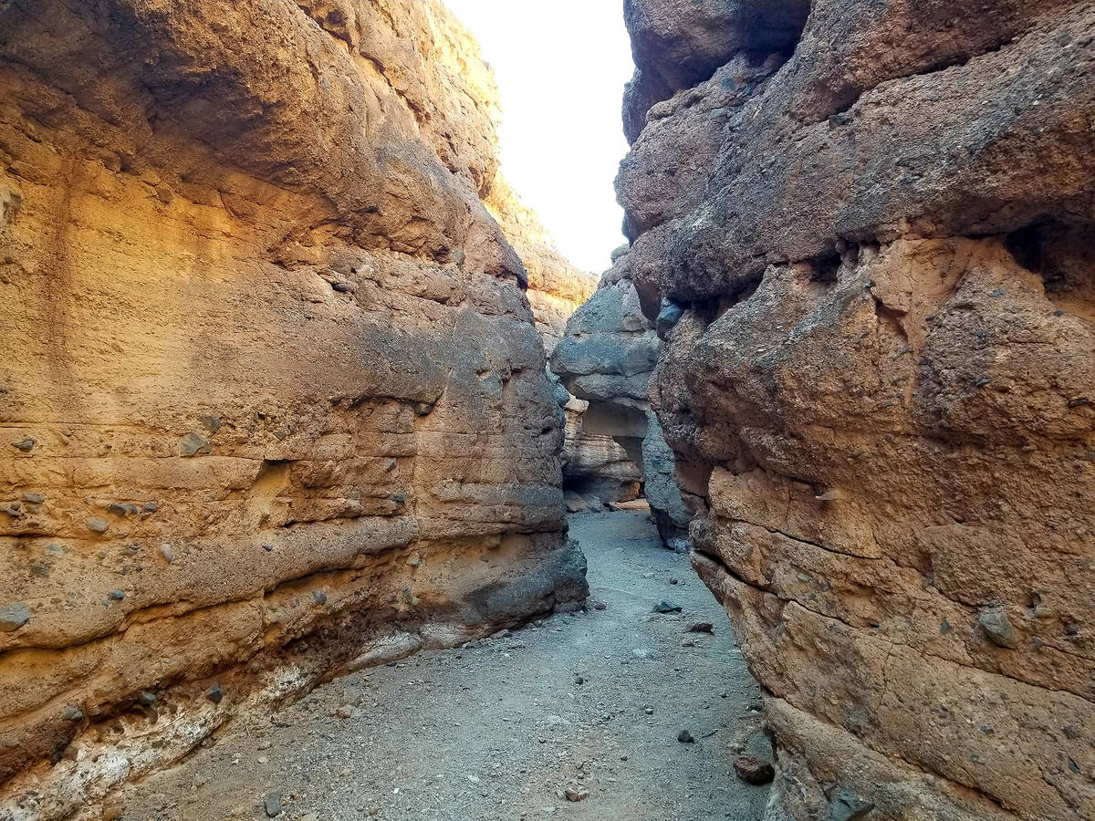 Light and shadows are playful in the slot canyon found after a short hike up the wash along Owl ...