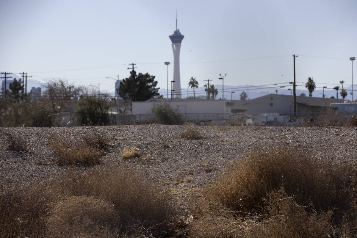 An empty lot at 129 N. 28th St., owned by late Tony Hsieh, in Las Vegas, on Friday, Feb. 19, 20 ...