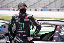 Riley Herbst stands next to his car prior to the NASCAR Xfinity auto race at Texas Motor Speedw ...