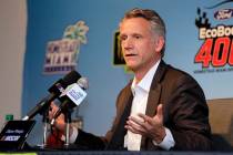 NASCAR President Steve Phelps speaks during a news conference before the NASCAR Cup Series Cham ...