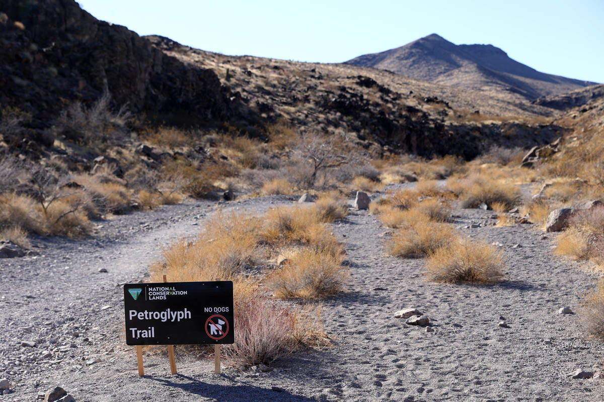The Petroglyph Trail at Sloan Canyon National Conservation Area Friday, Feb. 26, 2021. (K.M. Ca ...