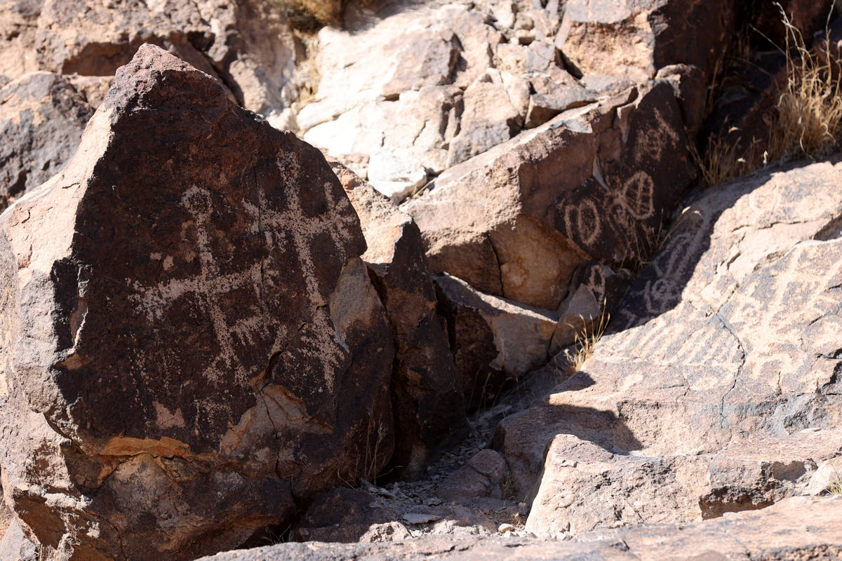 Rock art on the Petroglyph Trail in Sloan Canyon National Conservation Area Friday, Feb. 26, 20 ...