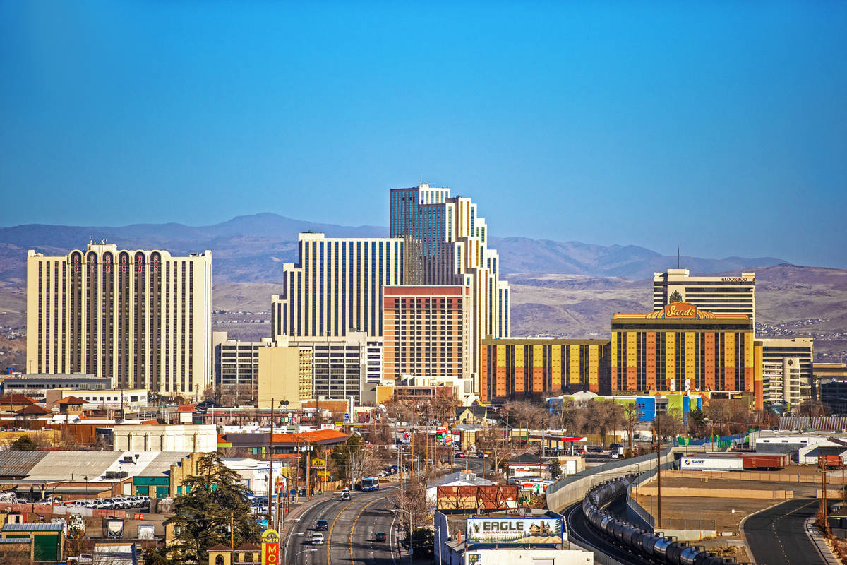 The downtown Reno skyline on Tuesday, Jan. 19, 2021. (Benjamin Hager/Las Vegas Review-Journal) ...