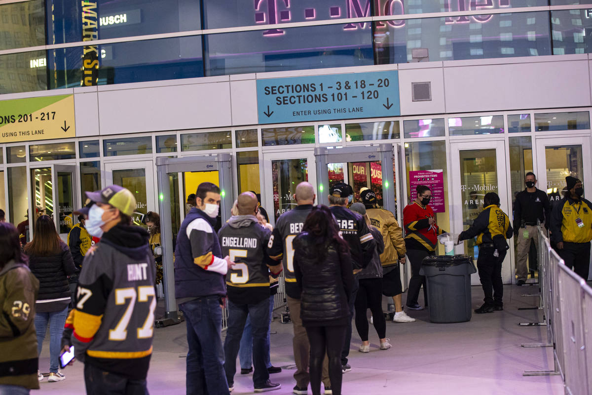 Fans arrive for the first Golden Knights game with fans allowed to return since the start of th ...