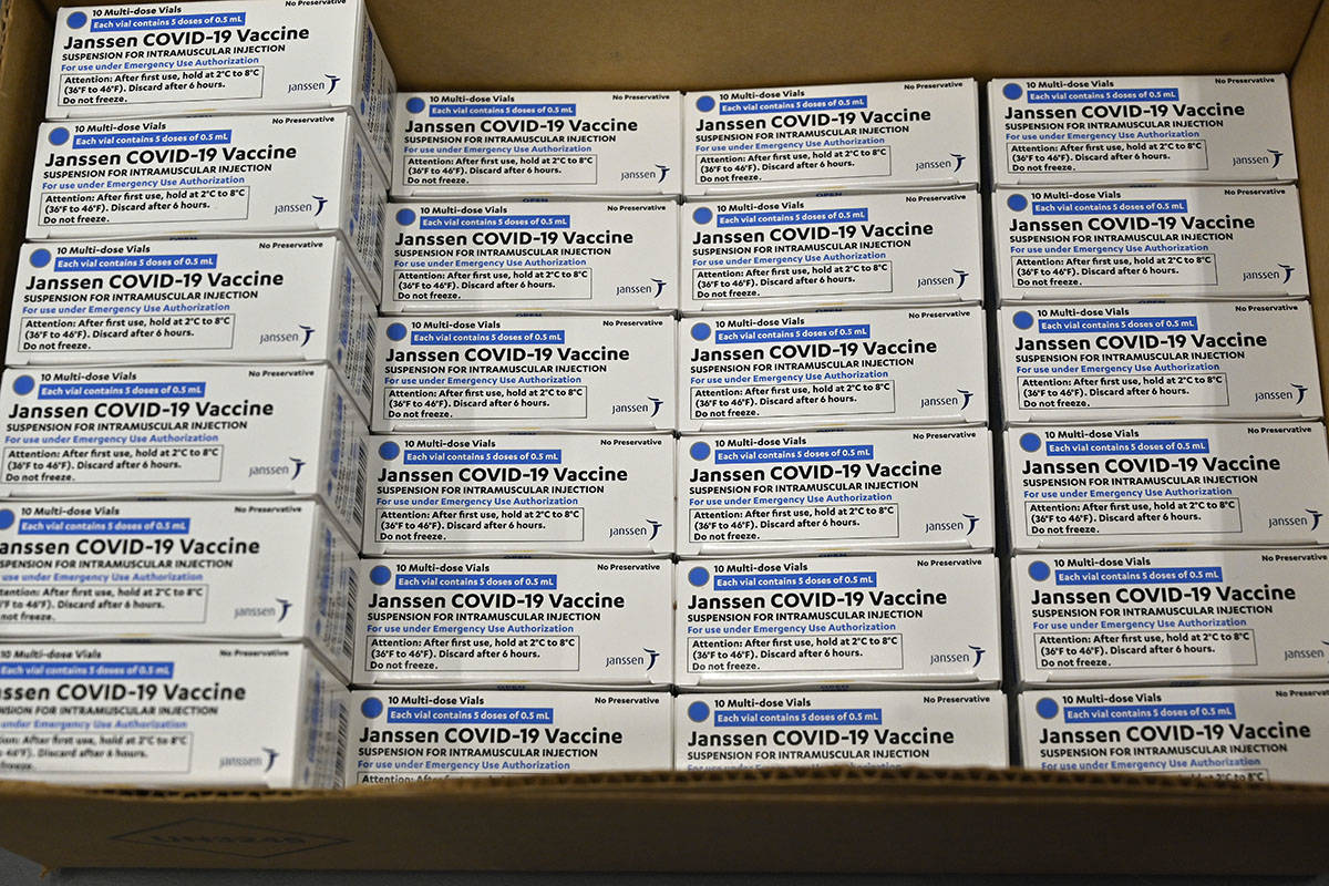 Boxes of the Johnson and Johnson COVID-19 vaccine are shown at the McKesson Corporation in Shep ...