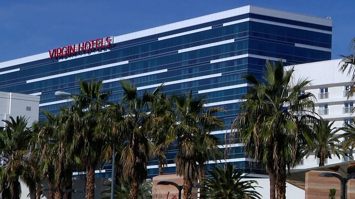A look at the Virgin Hotel Las Vegas exterior, expected to open on March 25, 2021, is seen on T ...