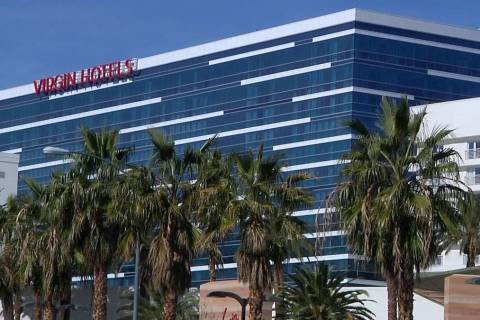 A look at the Virgin Hotel Las Vegas exterior, expected to open on March 25, 2021, is seen on T ...