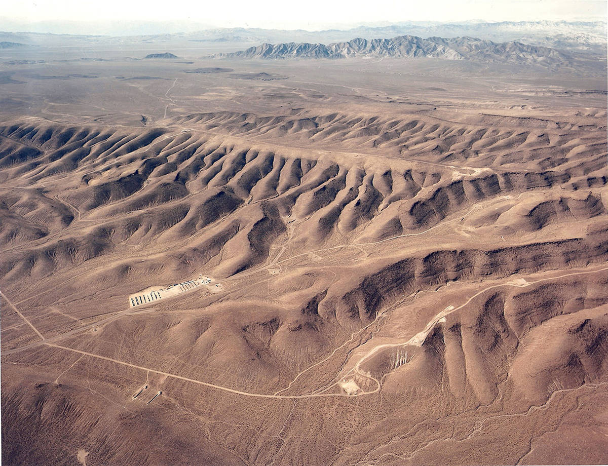 An overhead look at Yucca Mountain looking west in Nye County in this undated photo. (U.S. Depa ...