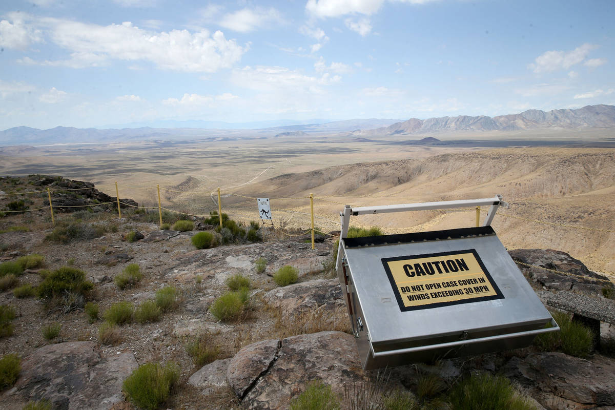 This May 31, 2019, file photo shows a high ridge line on Yucca Mountain, 90 miles northwest of ...