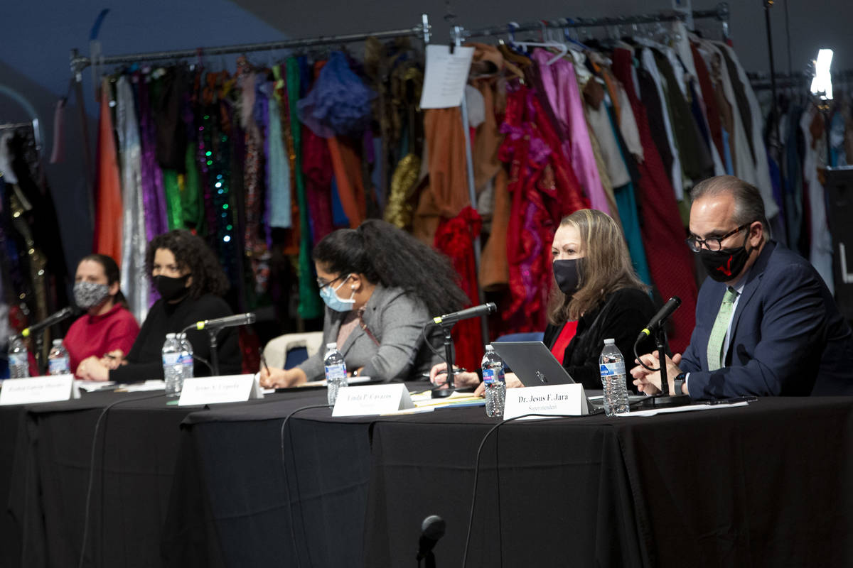 Clark County School District's board meeting on Thursday, Feb. 25, 2021, in Las Vegas. (Ellen S ...