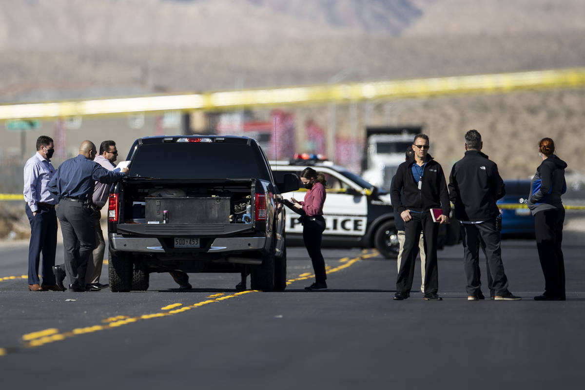 Las Vegas police investigate an apparent murder-suicide inside of a home at the 9200 block of S ...