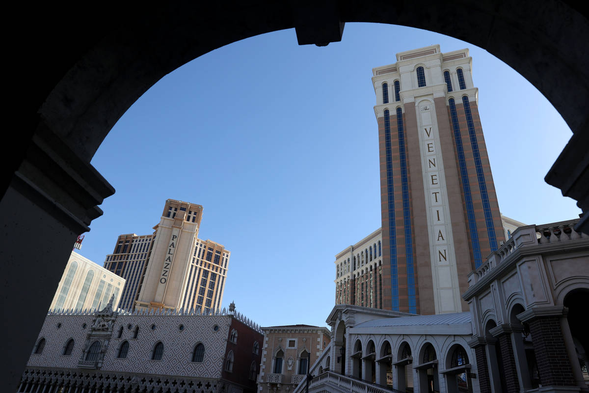 The Venetian and Palazzo on the Strip in Las Vegas Wednesday, March 3, 2021. Las Vegas Sands Co ...