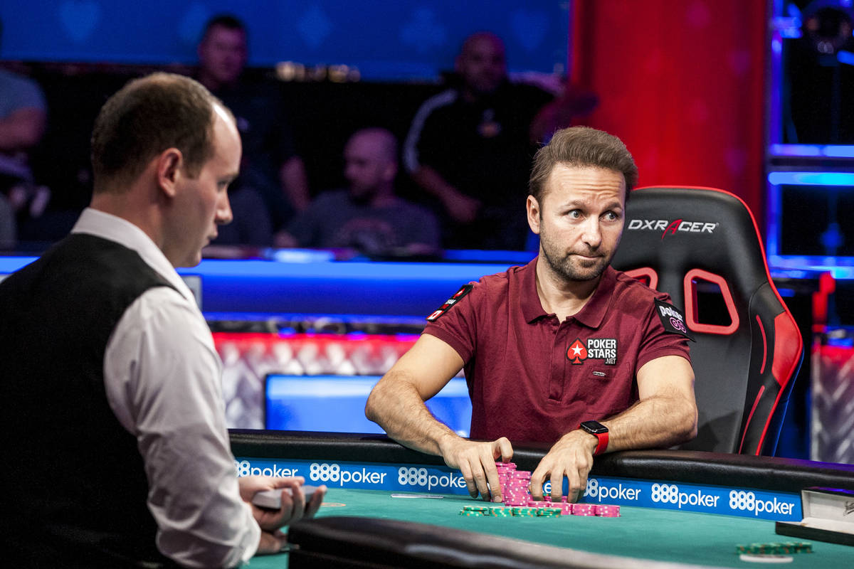 Daniel Negreanu competes against Abe Mosseri in the $10,000 Omaha Hi-Lo 8 or Better at the Worl ...