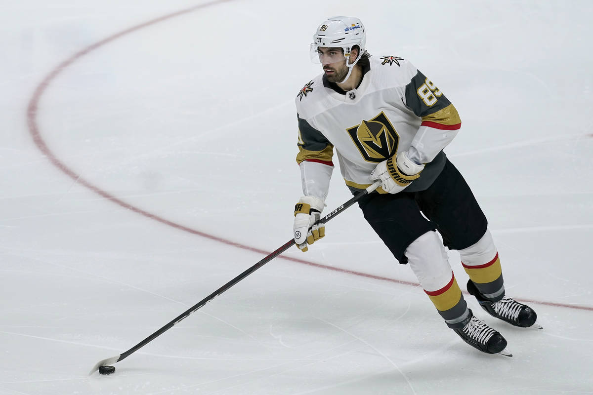 Vegas Golden Knights right wing Alex Tuch skates against the San Jose Sharks during the third p ...