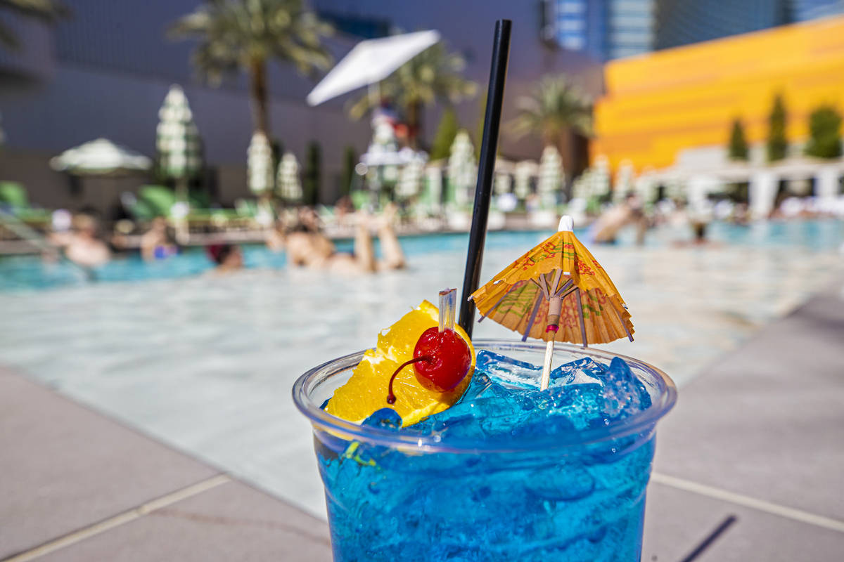 Raspberry ice tea with Blue Curacao by the pool at Aria on Saturday, March 6, 2021, in Las Vega ...