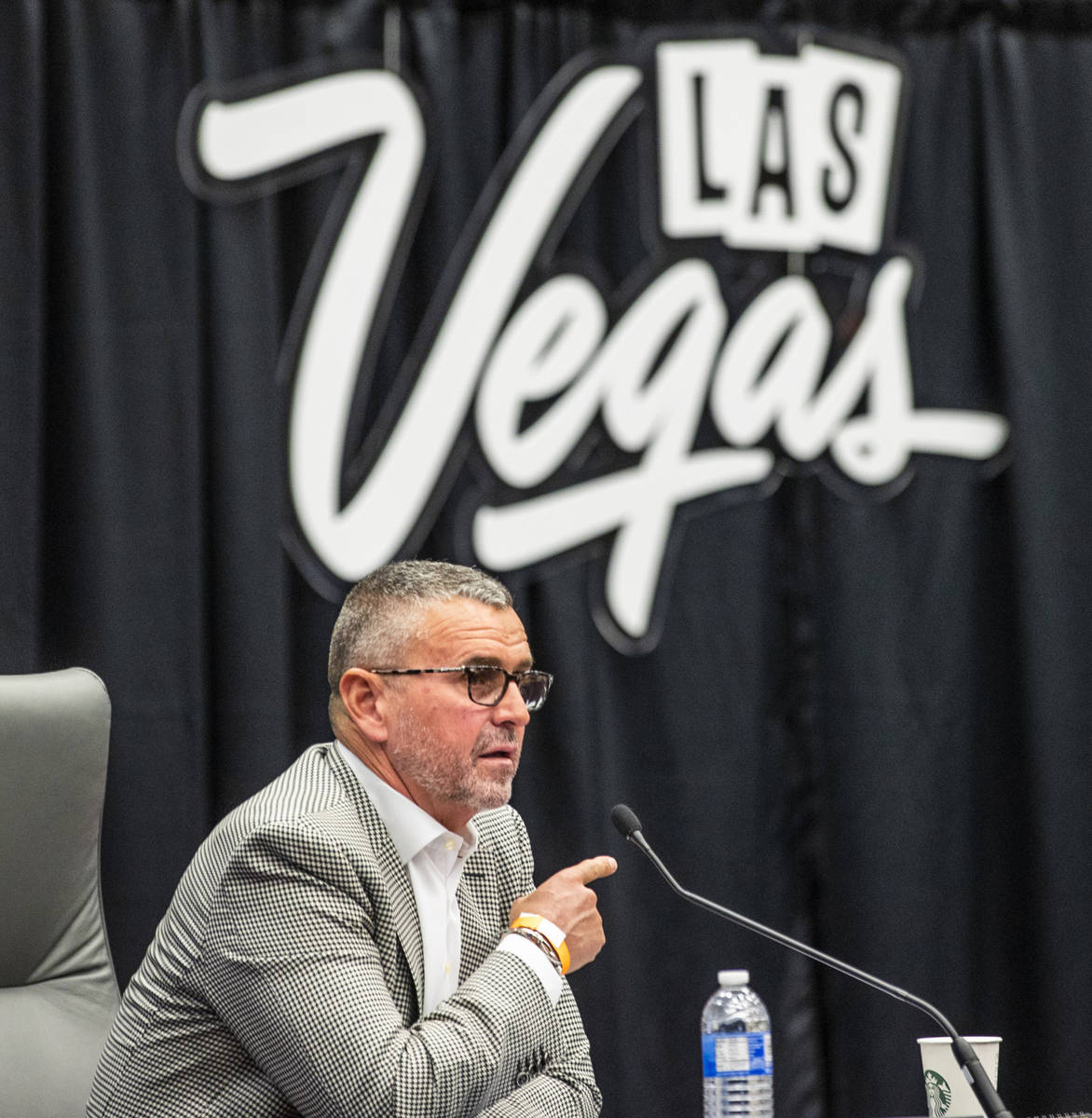 Las Vegas Convention and Visitors Authority Treasurer Anton Nikodemus answers a question during ...
