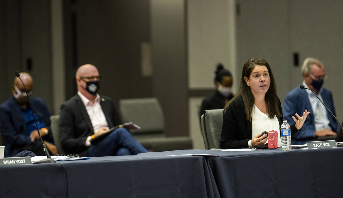 Kate Wik, chief marketing officer for the Las Vegas Convention and Visitors Authority, gives a ...