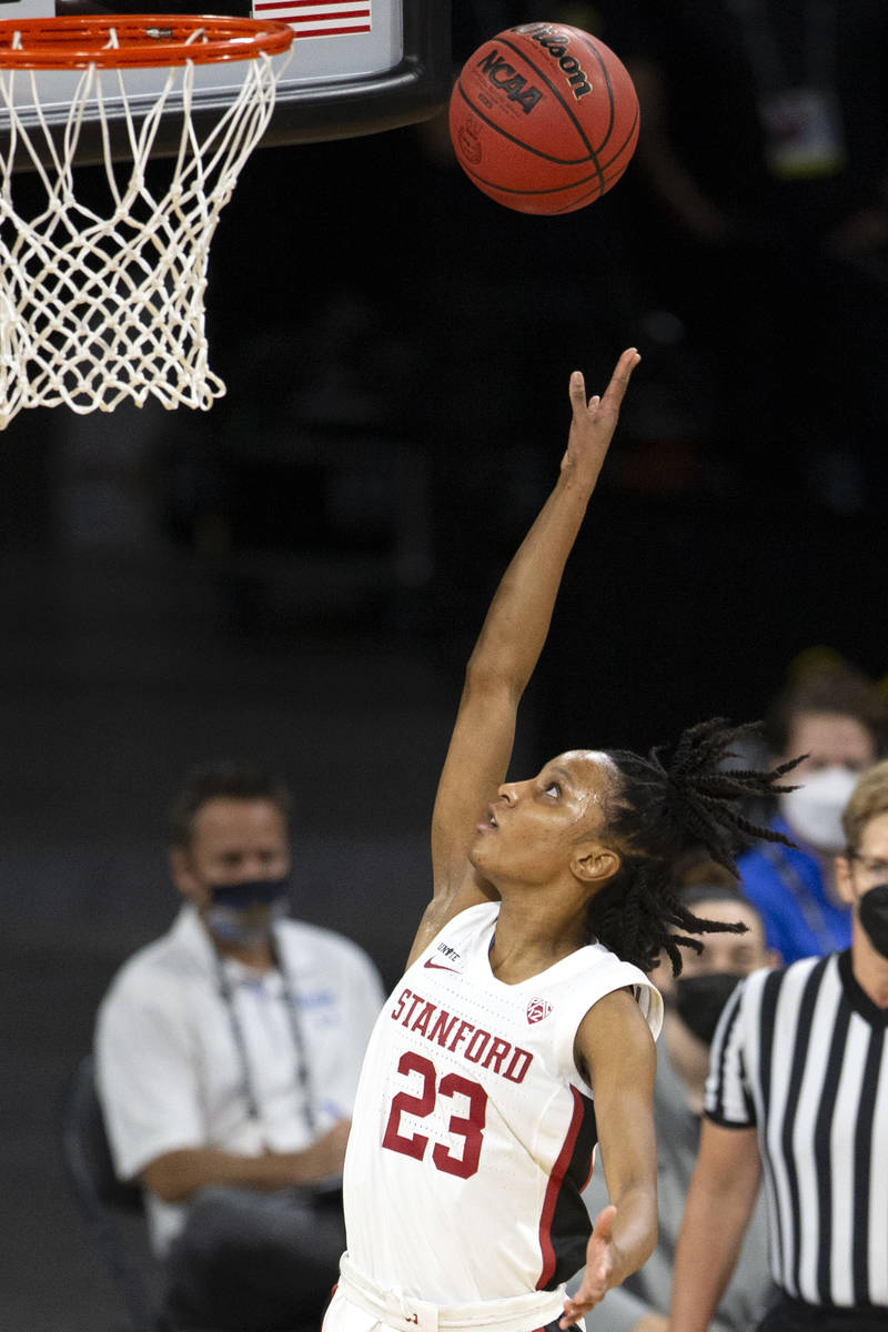 Stanford Cardinal guard Kiana Williams (23) shoots a point during the first half of an NCAA col ...
