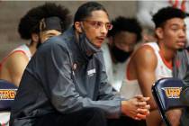 Texas Rio Grande Valley coach Lew Hill is seen during an NCAA college basketball game against D ...