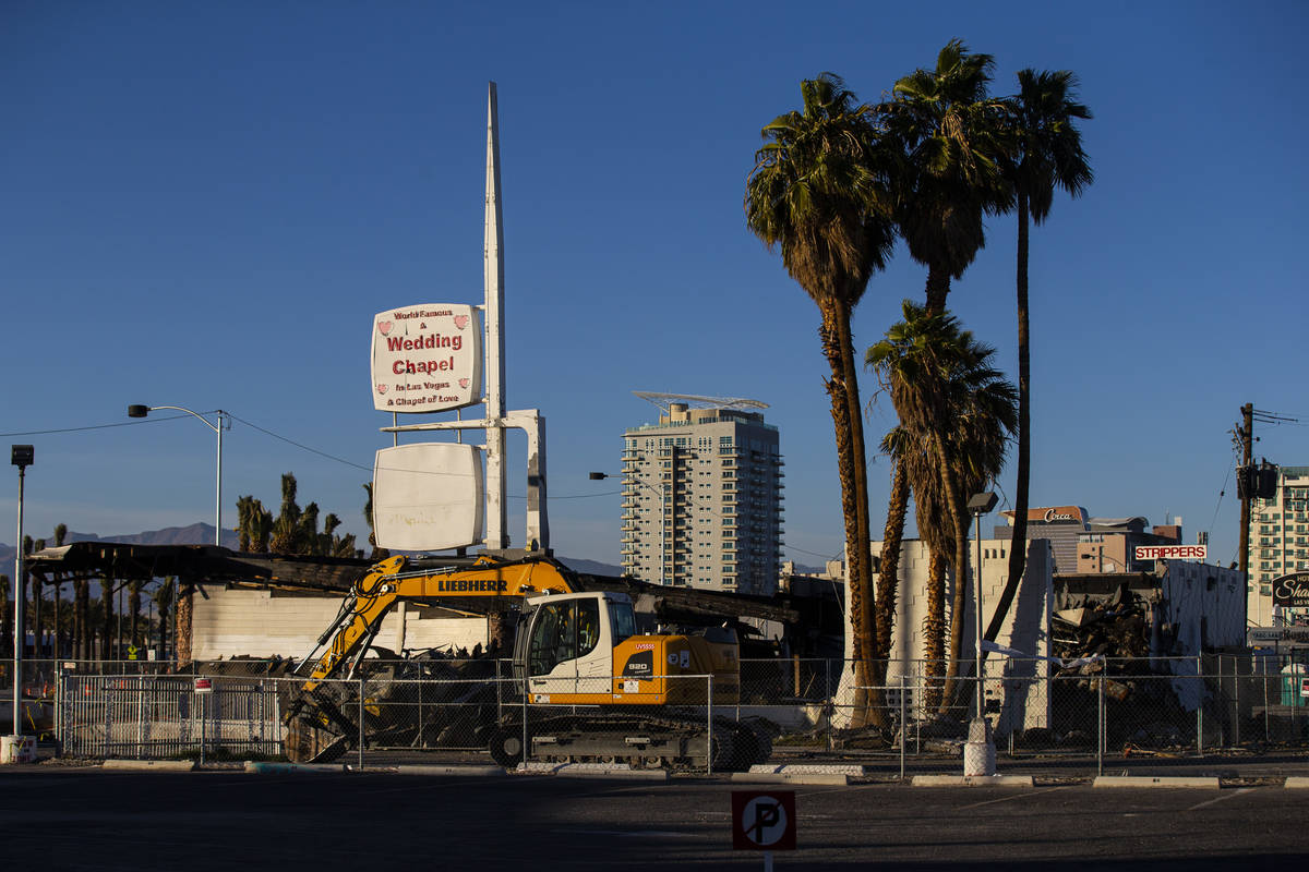 The scene of a former wedding chapel, which burned down in January, in downtown Las Vegas on Mo ...
