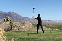 Harry Hall drives the ball during a practice round on the Sun Mountain course at Paiute Golf Re ...