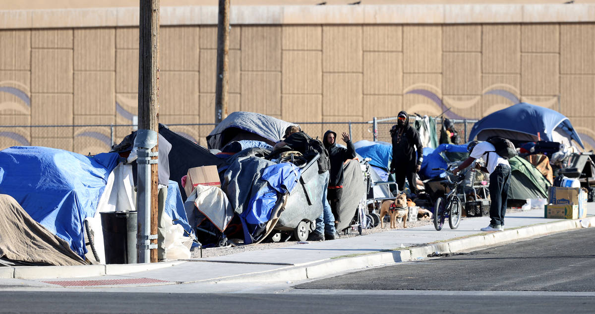 Tents on G Street near McWilliams Avenue in Las Vegas Tuesday, March 9, 2021. (K.M. Cannon/Las ...