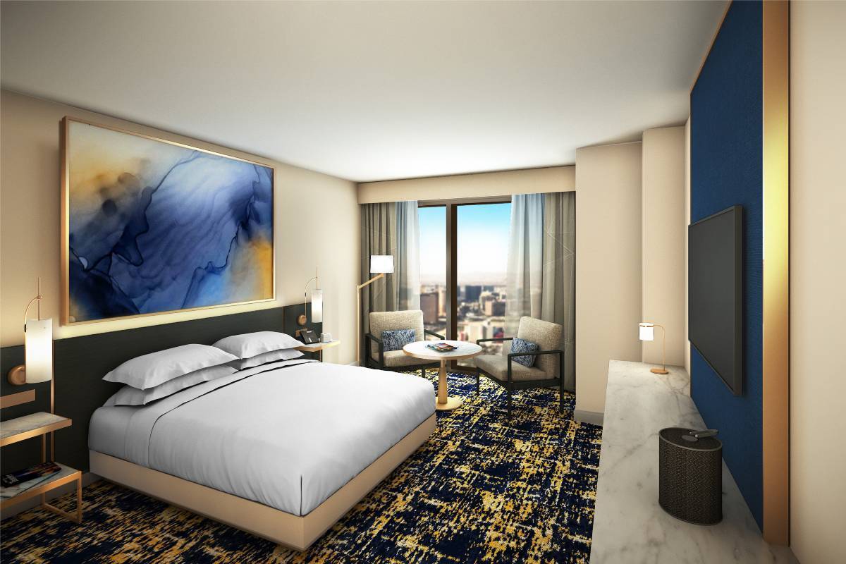 A rendering of a Hilton guest room at Resorts World. (Courtesy Resorts World)