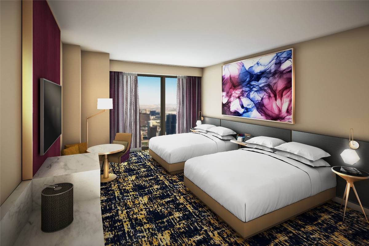 A rendering of a Hilton guest room at Resorts World. (Courtesy Resorts World)