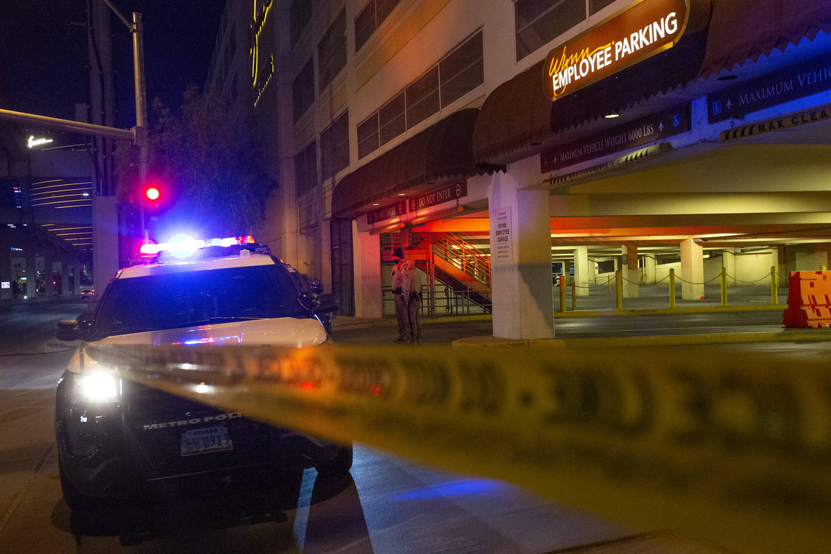 Metropolitan police investigate a homicide at the Wynn Employee Parking Garage on Tuesday, Marc ...