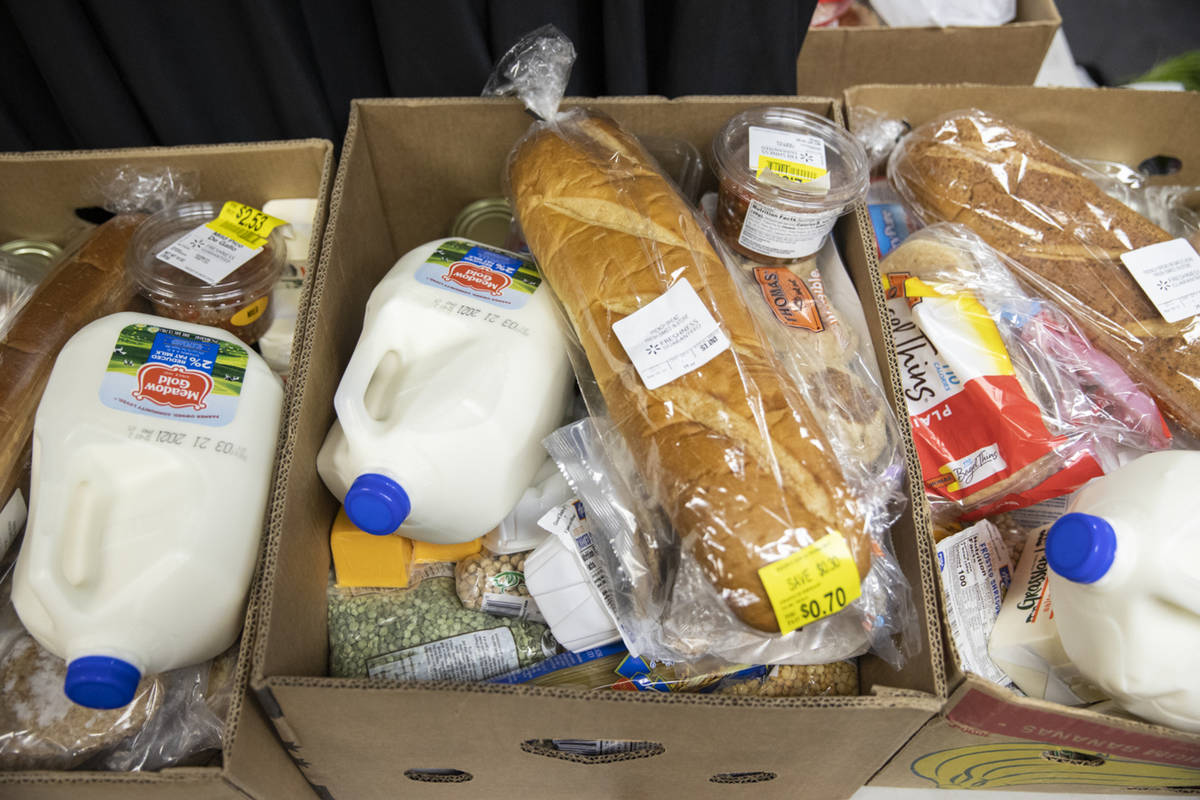 Food boxes ready to go for people at the City Impact Urban Food Bank in Las Vegas, on Wednesday ...