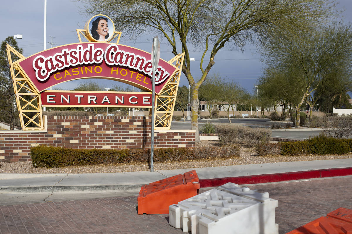 Barricades block one entrance to Eastside Cannery, which is closed, on Thursday, March 11, 2021 ...