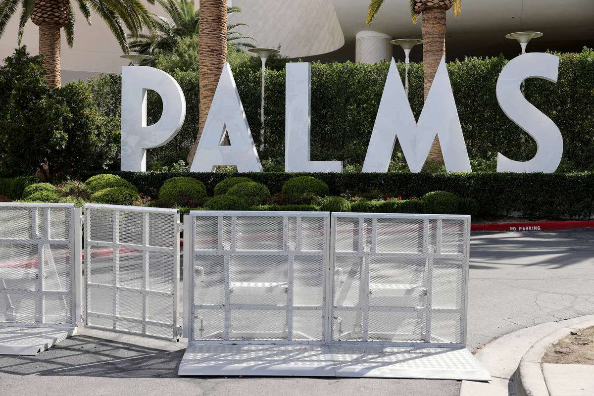 Barricades block the entrance to the closed Palms in Las Vegas Wednesday, March 10, 2021. (K.M. ...