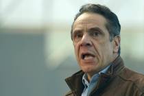 New York Gov. Andrew Cuomo speaks at a vaccination site on Monday, March 8, 2021, in New York. ...