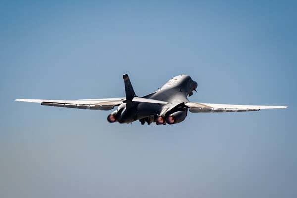 A B-1 Lancer assigned to the 37th Bomb Squadron at Ellsworth Air Force Base, South Dakota, take ...