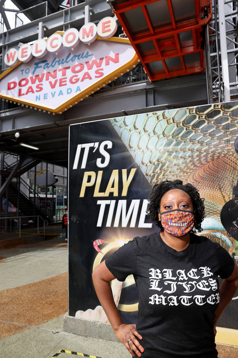 Shauna McQueen at the Fremont Street Experience in downtown Las Vegas Friday, March 12, 2021. M ...