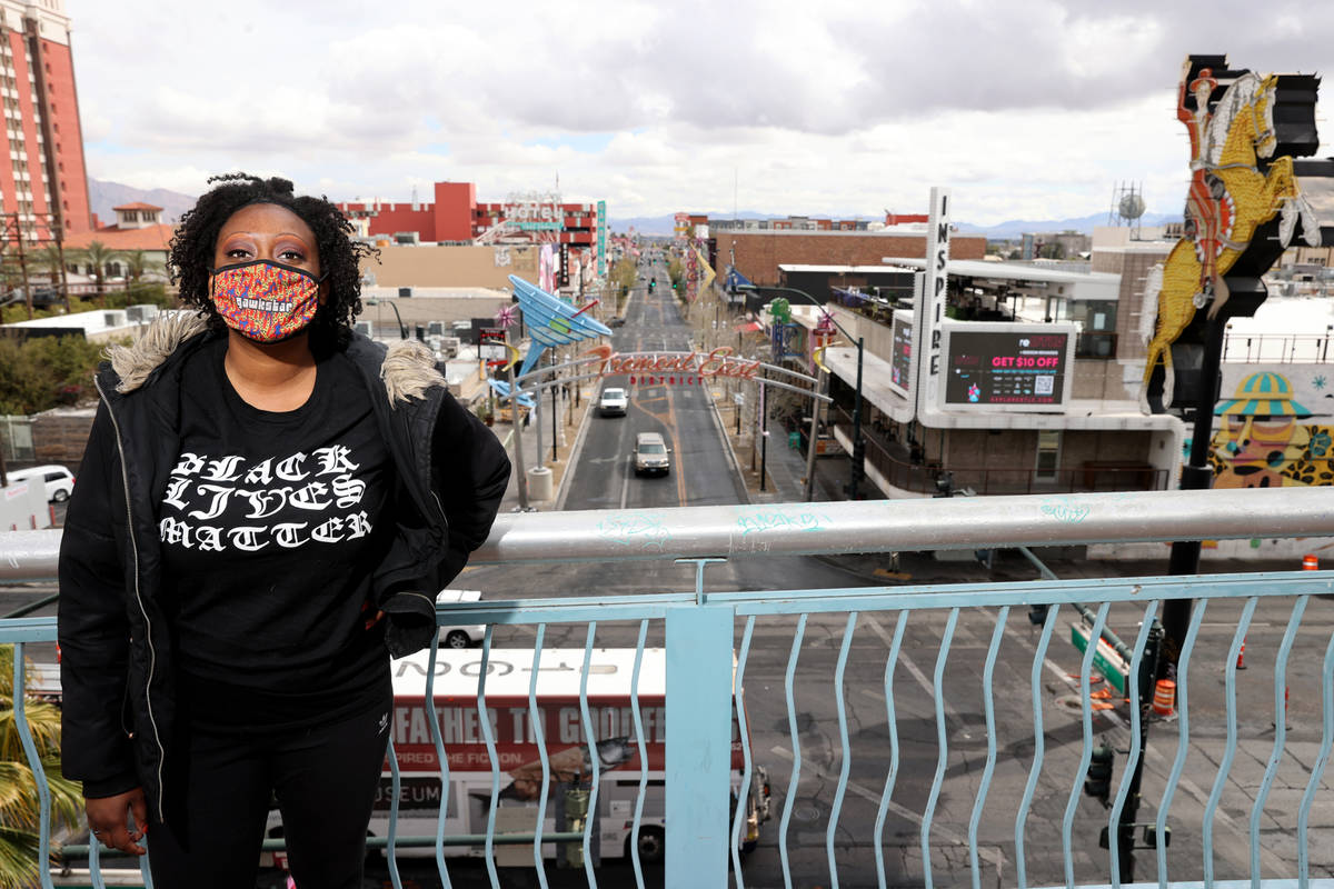 Shauna McQueen at the Fremont Street Experience in downtown Las Vegas Friday, March 12, 2021. M ...